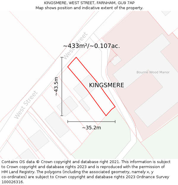 KINGSMERE, WEST STREET, FARNHAM, GU9 7AP: Plot and title map