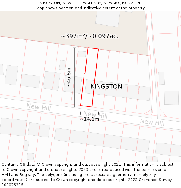 KINGSTON, NEW HILL, WALESBY, NEWARK, NG22 9PB: Plot and title map