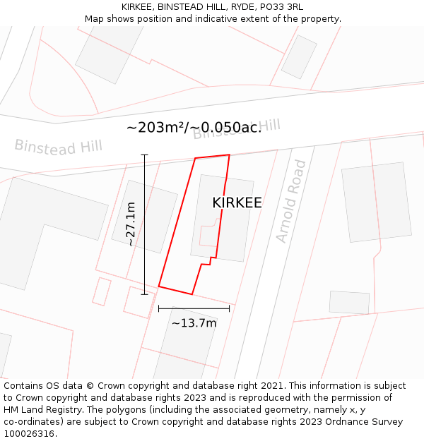 KIRKEE, BINSTEAD HILL, RYDE, PO33 3RL: Plot and title map