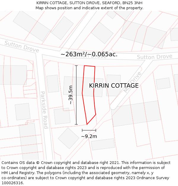 KIRRIN COTTAGE, SUTTON DROVE, SEAFORD, BN25 3NH: Plot and title map