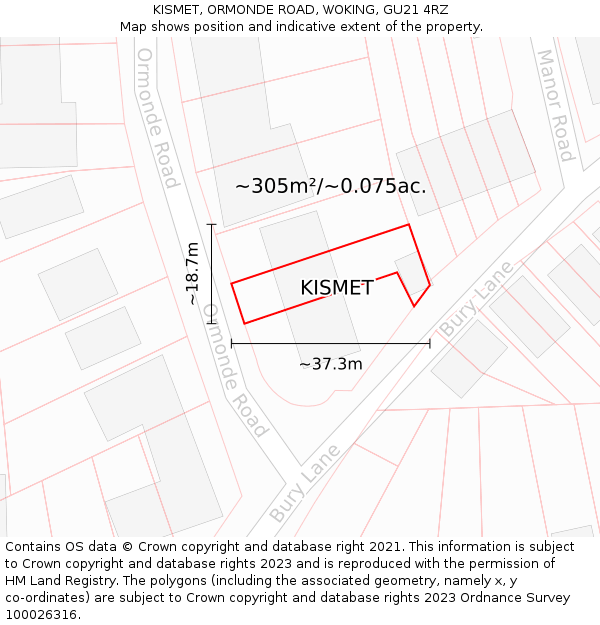 KISMET, ORMONDE ROAD, WOKING, GU21 4RZ: Plot and title map