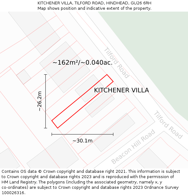 KITCHENER VILLA, TILFORD ROAD, HINDHEAD, GU26 6RH: Plot and title map