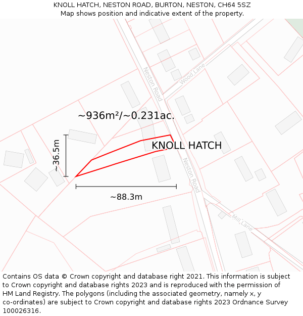 KNOLL HATCH, NESTON ROAD, BURTON, NESTON, CH64 5SZ: Plot and title map
