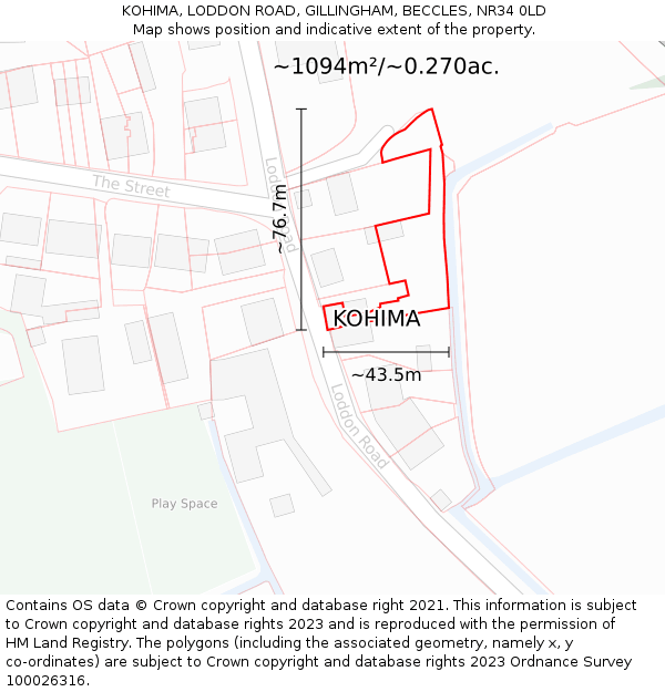 KOHIMA, LODDON ROAD, GILLINGHAM, BECCLES, NR34 0LD: Plot and title map