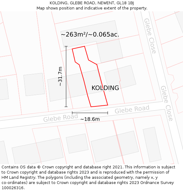 KOLDING, GLEBE ROAD, NEWENT, GL18 1BJ: Plot and title map