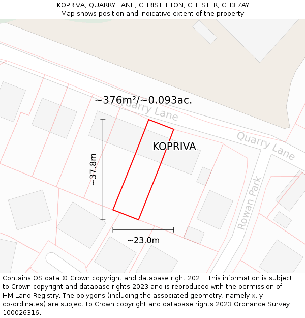 KOPRIVA, QUARRY LANE, CHRISTLETON, CHESTER, CH3 7AY: Plot and title map
