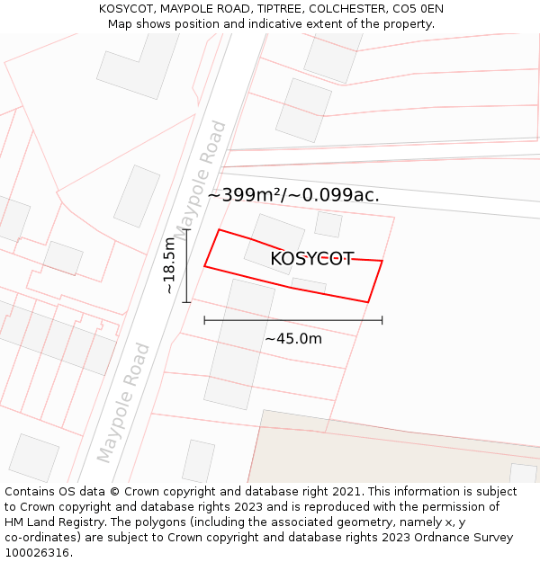 KOSYCOT, MAYPOLE ROAD, TIPTREE, COLCHESTER, CO5 0EN: Plot and title map
