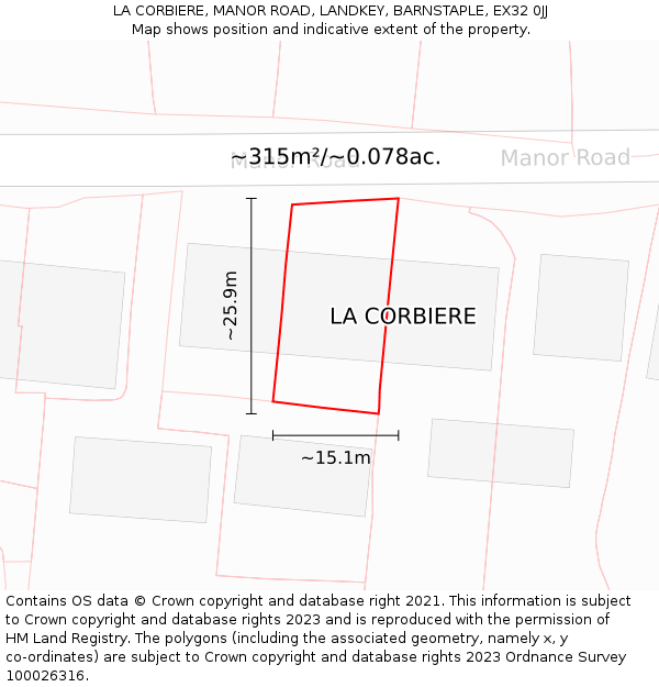 LA CORBIERE, MANOR ROAD, LANDKEY, BARNSTAPLE, EX32 0JJ: Plot and title map