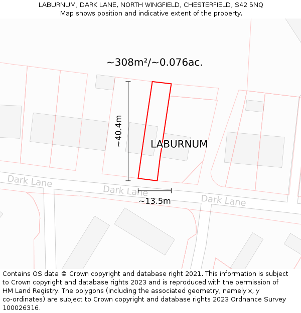 LABURNUM, DARK LANE, NORTH WINGFIELD, CHESTERFIELD, S42 5NQ: Plot and title map