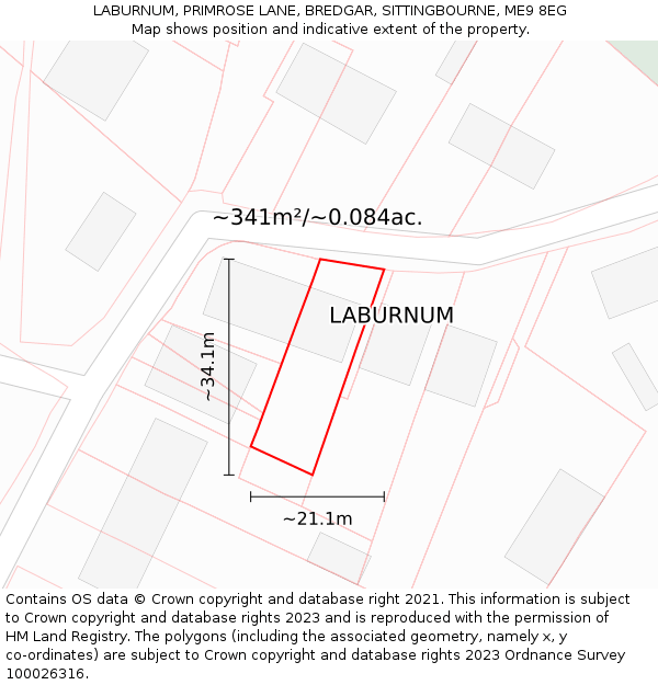 LABURNUM, PRIMROSE LANE, BREDGAR, SITTINGBOURNE, ME9 8EG: Plot and title map