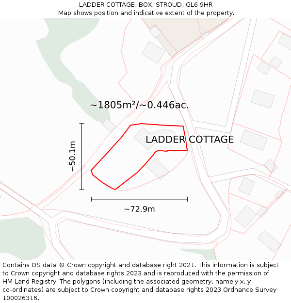 LADDER COTTAGE, BOX, STROUD, GL6 9HR: Plot and title map