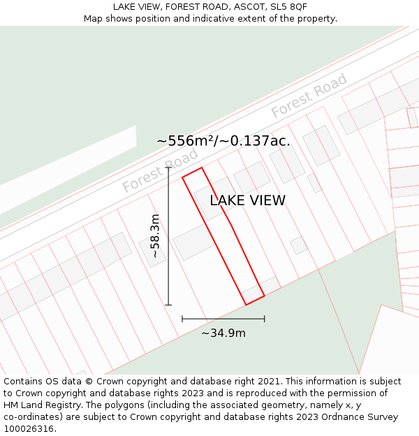 LAKE VIEW, FOREST ROAD, ASCOT, SL5 8QF: Plot and title map