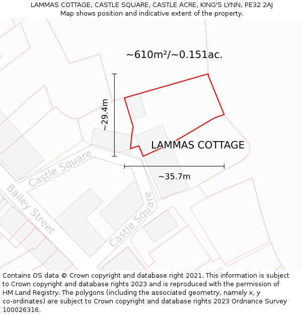 LAMMAS COTTAGE, CASTLE SQUARE, CASTLE ACRE, KING'S LYNN, PE32 2AJ: Plot and title map
