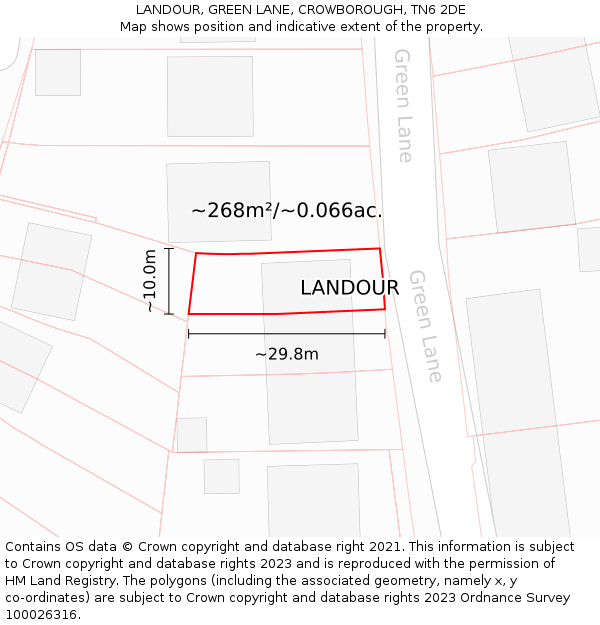 LANDOUR, GREEN LANE, CROWBOROUGH, TN6 2DE: Plot and title map