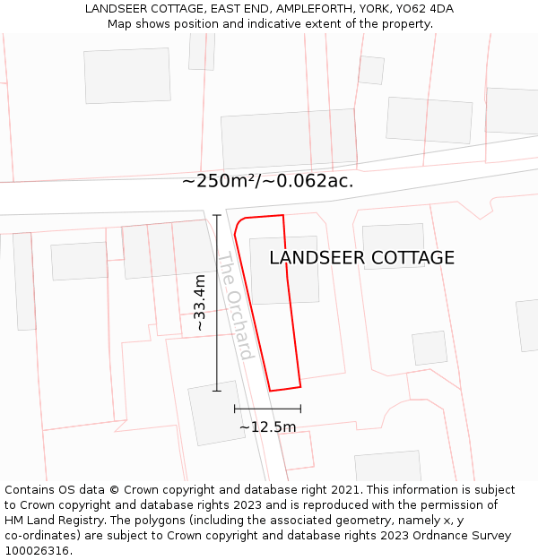 LANDSEER COTTAGE, EAST END, AMPLEFORTH, YORK, YO62 4DA: Plot and title map