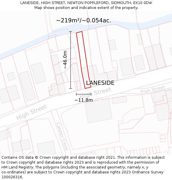 LANESIDE, HIGH STREET, NEWTON POPPLEFORD, SIDMOUTH, EX10 0DW: Plot and title map