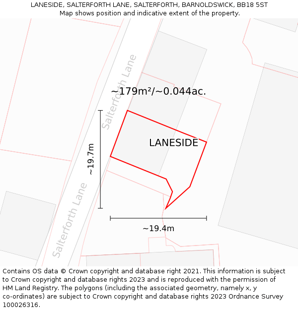LANESIDE, SALTERFORTH LANE, SALTERFORTH, BARNOLDSWICK, BB18 5ST: Plot and title map