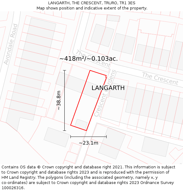 LANGARTH, THE CRESCENT, TRURO, TR1 3ES: Plot and title map