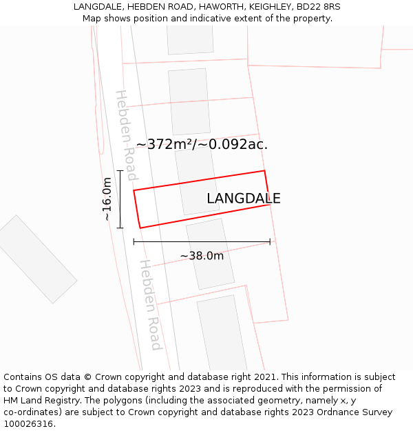 LANGDALE, HEBDEN ROAD, HAWORTH, KEIGHLEY, BD22 8RS: Plot and title map