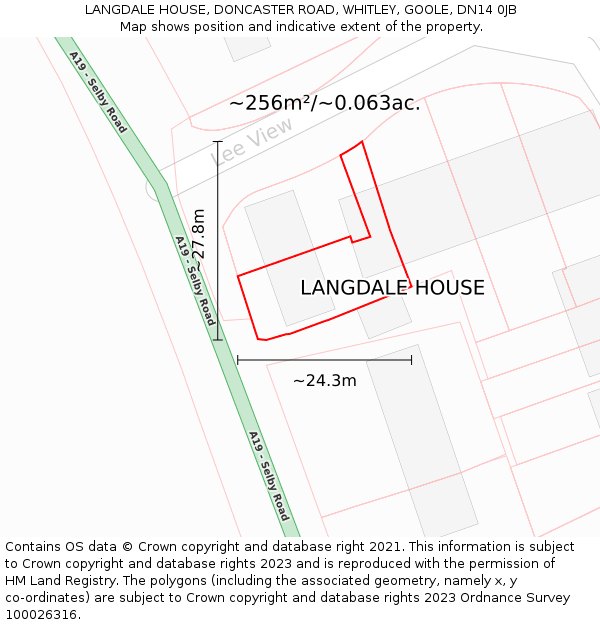 LANGDALE HOUSE, DONCASTER ROAD, WHITLEY, GOOLE, DN14 0JB: Plot and title map