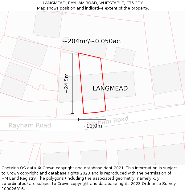 LANGMEAD, RAYHAM ROAD, WHITSTABLE, CT5 3DY: Plot and title map
