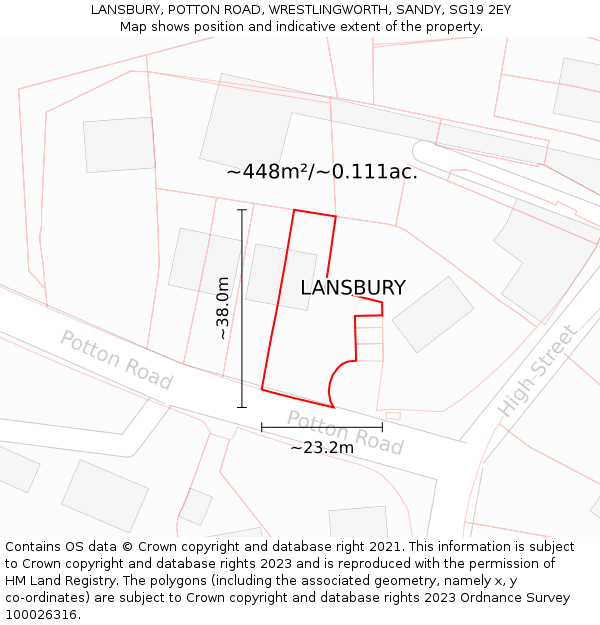 LANSBURY, POTTON ROAD, WRESTLINGWORTH, SANDY, SG19 2EY: Plot and title map
