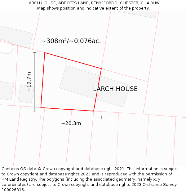LARCH HOUSE, ABBOTTS LANE, PENYFFORDD, CHESTER, CH4 0HW: Plot and title map