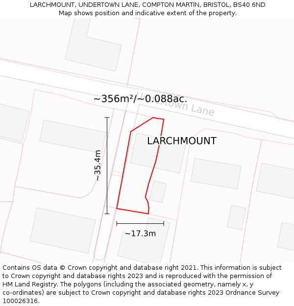 LARCHMOUNT, UNDERTOWN LANE, COMPTON MARTIN, BRISTOL, BS40 6ND: Plot and title map