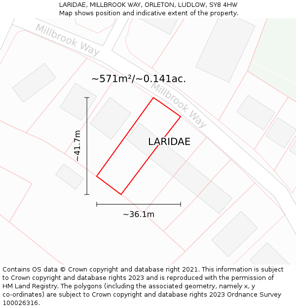 LARIDAE, MILLBROOK WAY, ORLETON, LUDLOW, SY8 4HW: Plot and title map