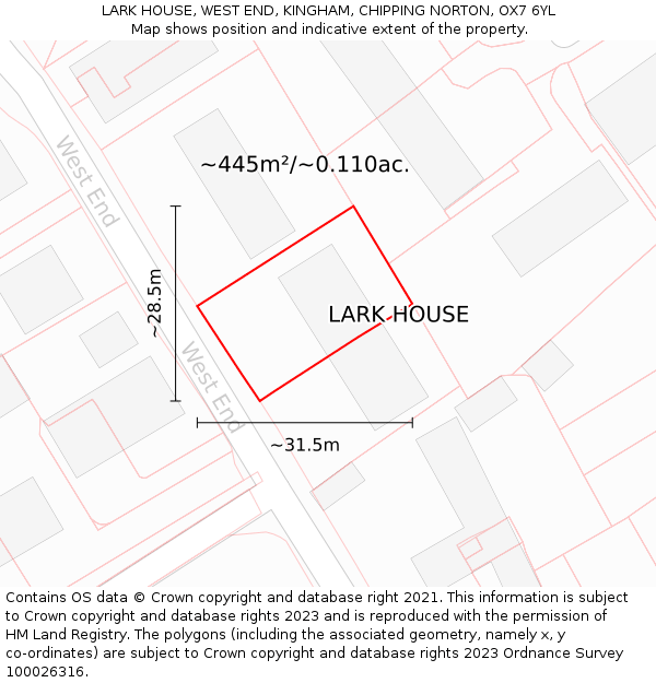 LARK HOUSE, WEST END, KINGHAM, CHIPPING NORTON, OX7 6YL: Plot and title map