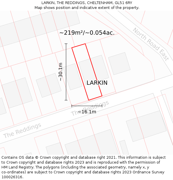 LARKIN, THE REDDINGS, CHELTENHAM, GL51 6RY: Plot and title map