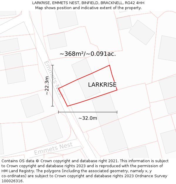 LARKRISE, EMMETS NEST, BINFIELD, BRACKNELL, RG42 4HH: Plot and title map