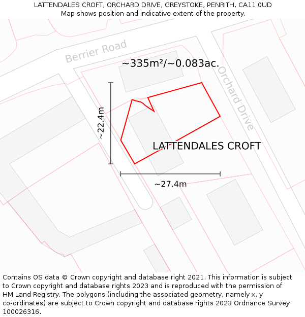 LATTENDALES CROFT, ORCHARD DRIVE, GREYSTOKE, PENRITH, CA11 0UD: Plot and title map