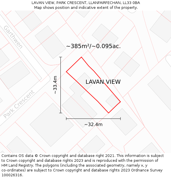 LAVAN VIEW, PARK CRESCENT, LLANFAIRFECHAN, LL33 0BA: Plot and title map