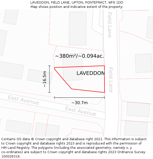LAVEDDON, FIELD LANE, UPTON, PONTEFRACT, WF9 1DD: Plot and title map
