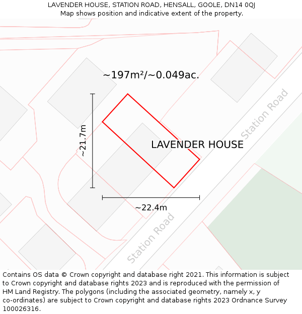 LAVENDER HOUSE, STATION ROAD, HENSALL, GOOLE, DN14 0QJ: Plot and title map
