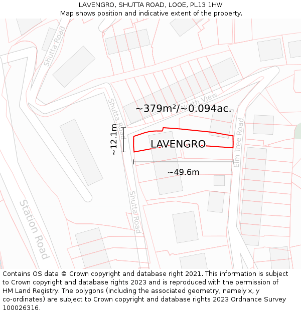 LAVENGRO, SHUTTA ROAD, LOOE, PL13 1HW: Plot and title map