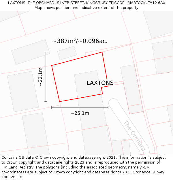 LAXTONS, THE ORCHARD, SILVER STREET, KINGSBURY EPISCOPI, MARTOCK, TA12 6AX: Plot and title map