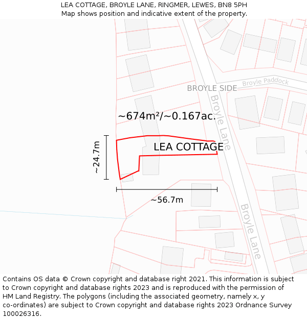 LEA COTTAGE, BROYLE LANE, RINGMER, LEWES, BN8 5PH: Plot and title map