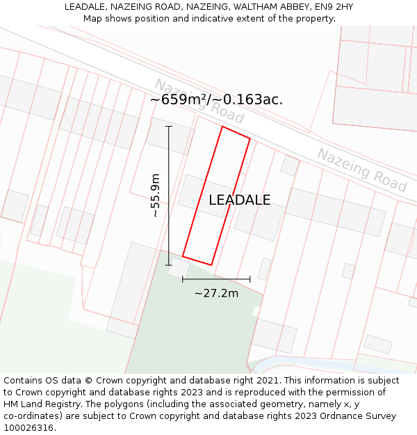 LEADALE, NAZEING ROAD, NAZEING, WALTHAM ABBEY, EN9 2HY: Plot and title map