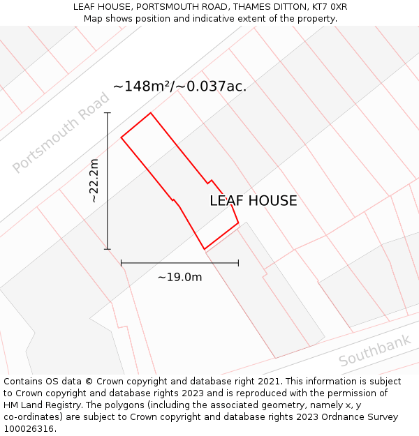LEAF HOUSE, PORTSMOUTH ROAD, THAMES DITTON, KT7 0XR: Plot and title map