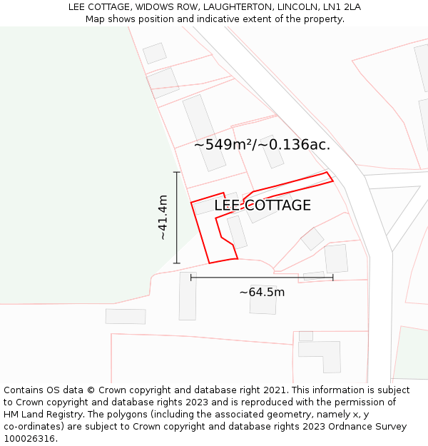 LEE COTTAGE, WIDOWS ROW, LAUGHTERTON, LINCOLN, LN1 2LA: Plot and title map