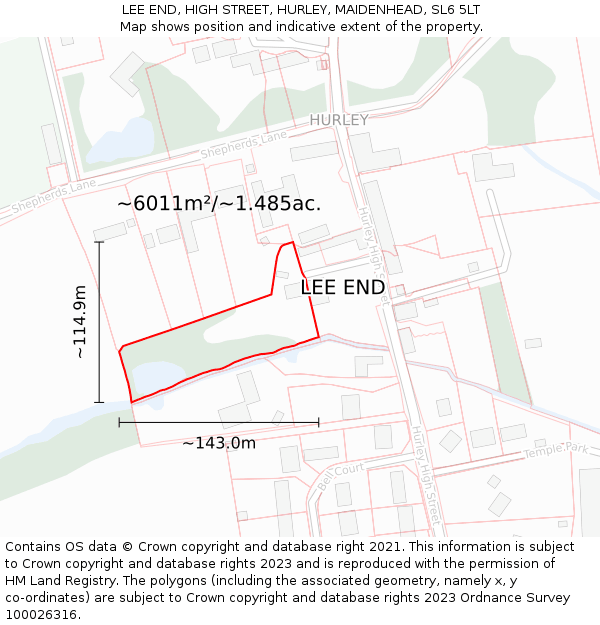 LEE END, HIGH STREET, HURLEY, MAIDENHEAD, SL6 5LT: Plot and title map