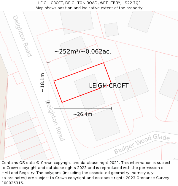 LEIGH CROFT, DEIGHTON ROAD, WETHERBY, LS22 7QF: Plot and title map