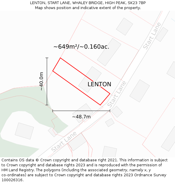 LENTON, START LANE, WHALEY BRIDGE, HIGH PEAK, SK23 7BP: Plot and title map