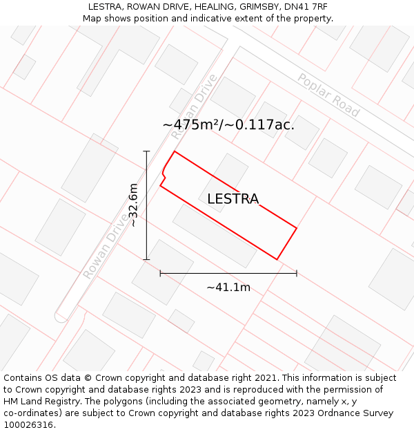 LESTRA, ROWAN DRIVE, HEALING, GRIMSBY, DN41 7RF: Plot and title map