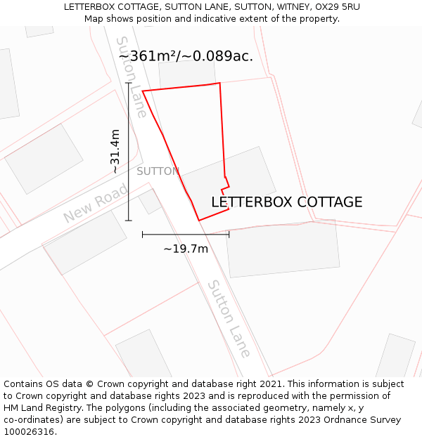LETTERBOX COTTAGE, SUTTON LANE, SUTTON, WITNEY, OX29 5RU: Plot and title map