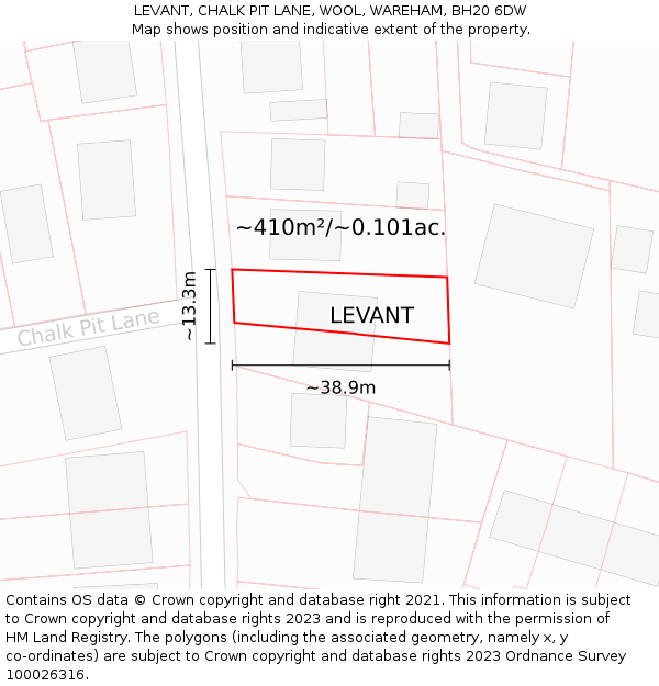 LEVANT, CHALK PIT LANE, WOOL, WAREHAM, BH20 6DW: Plot and title map