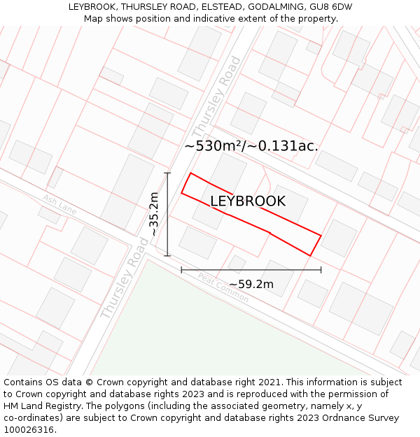 LEYBROOK, THURSLEY ROAD, ELSTEAD, GODALMING, GU8 6DW: Plot and title map