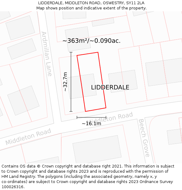 LIDDERDALE, MIDDLETON ROAD, OSWESTRY, SY11 2LA: Plot and title map